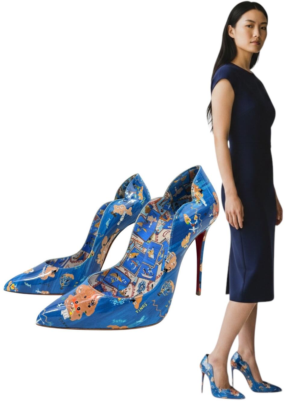 New Christian Louboutin Hot Chick Odissey Patent Leather Pumps Blue Size 38